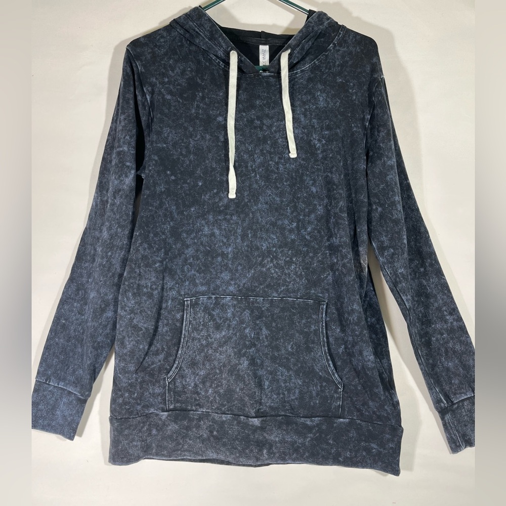 ZENANA SIGNATURE PULL OVER SWEATSHIRT HOODIE BLACK DISTRESSED UNISEX‎ S A86